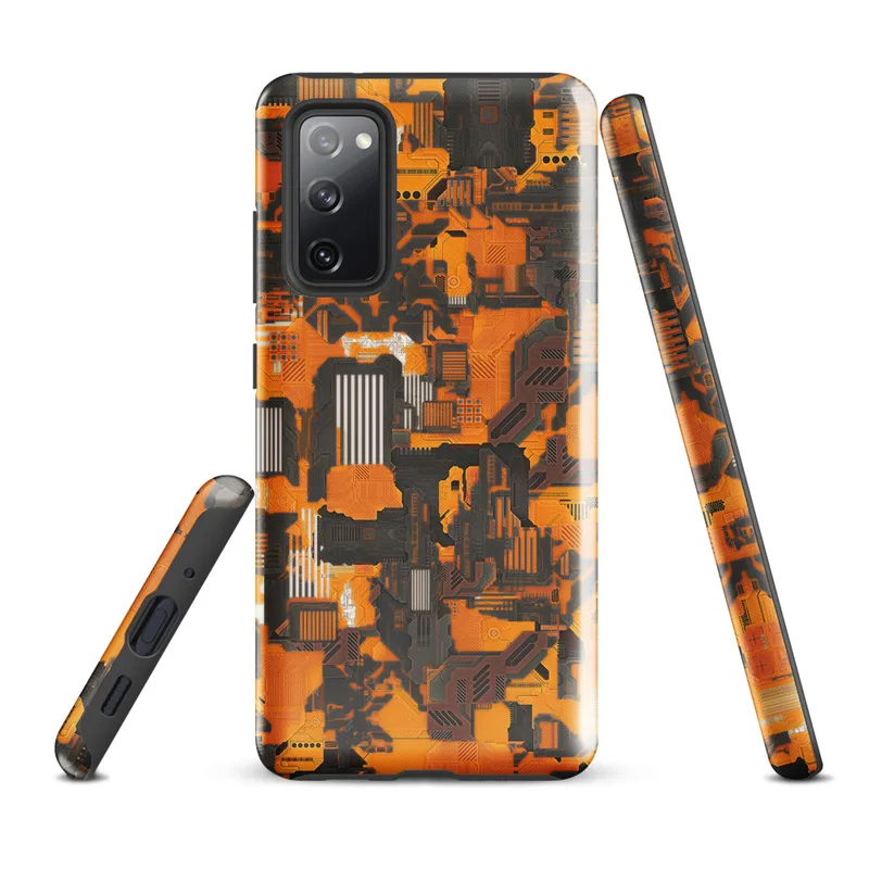 Glossy Circuit Camo Mech Warfare Tough Case for Samsung — dense cyberpunk camouflage pattern of interlocking circuit board