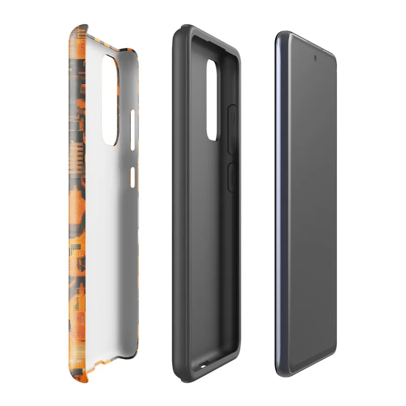 Glossy Circuit Camo Mech Warfare Tough Case for Samsung — dense cyberpunk camouflage pattern of interlocking circuit board