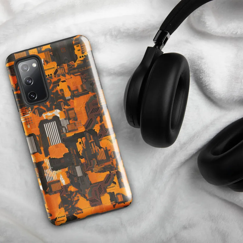 Glossy Circuit Camo Mech Warfare Tough Case for Samsung — dense cyberpunk camouflage pattern of interlocking circuit board