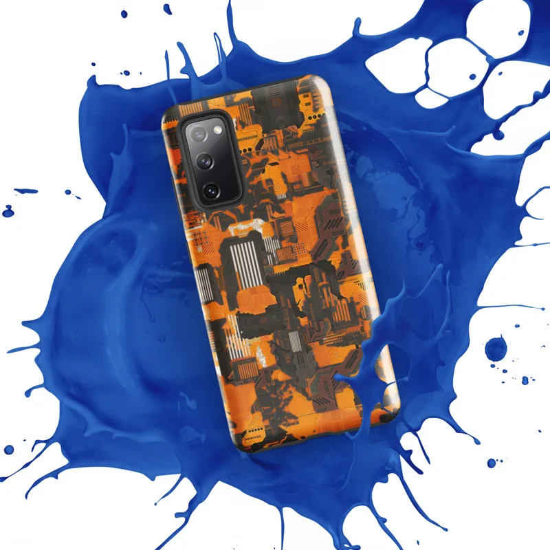 Glossy Circuit Camo Mech Warfare Tough Case for Samsung — dense cyberpunk camouflage pattern of interlocking circuit board