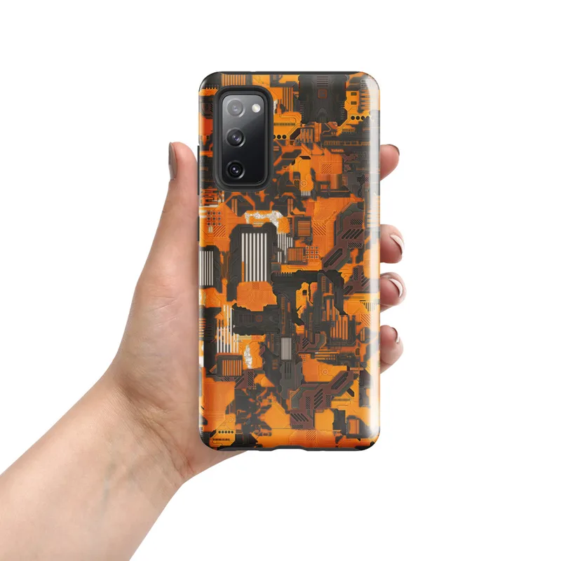 Glossy Circuit Camo Mech Warfare Tough Case for Samsung — dense cyberpunk camouflage pattern of interlocking circuit board