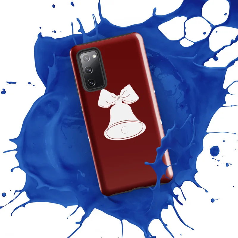 Glossy Triple Bells Holiday Cheer Tough Case for Samsung — three white Christmas bells with ribbon bows arranged in a row