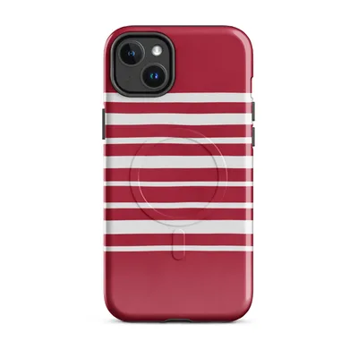 horizontal white stripes evenly spaced on a deep crimson red background in a clean nautical style on Glossy Classic Red Stripe MagSafe Tough Case for iPhone - default - Front view
