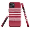 Glossy Classic Red Stripe MagSafe Tough Case for iPhone — horizontal white stripes evenly spaced on a deep crimson red