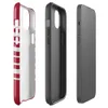 Glossy Classic Red Stripe MagSafe Tough Case for iPhone — horizontal white stripes evenly spaced on a deep crimson red