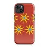 Glossy Sunshine Bloom MagSafe Tough Case for iPhone — repeating pattern of yellow multi-petal sunflowers with blue centers