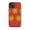 Matte Sunshine Bloom MagSafe Tough Case for iPhone — repeating pattern of yellow multi-petal sunflowers with blue centers
