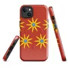 Glossy Sunshine Bloom MagSafe Tough Case for iPhone — repeating pattern of yellow multi-petal sunflowers with blue centers