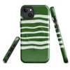 Glossy Green Wave Stripe MagSafe Tough Case for iPhone — wavy white horizontal stripes layered over a deep forest green