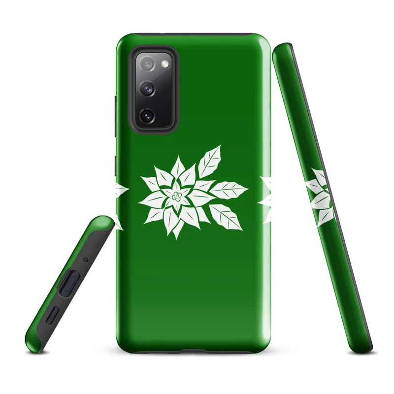 Glossy Triple Poinsettia Holiday Tough Case for Samsung — three white poinsettia blooms with detailed leaf silhouettes