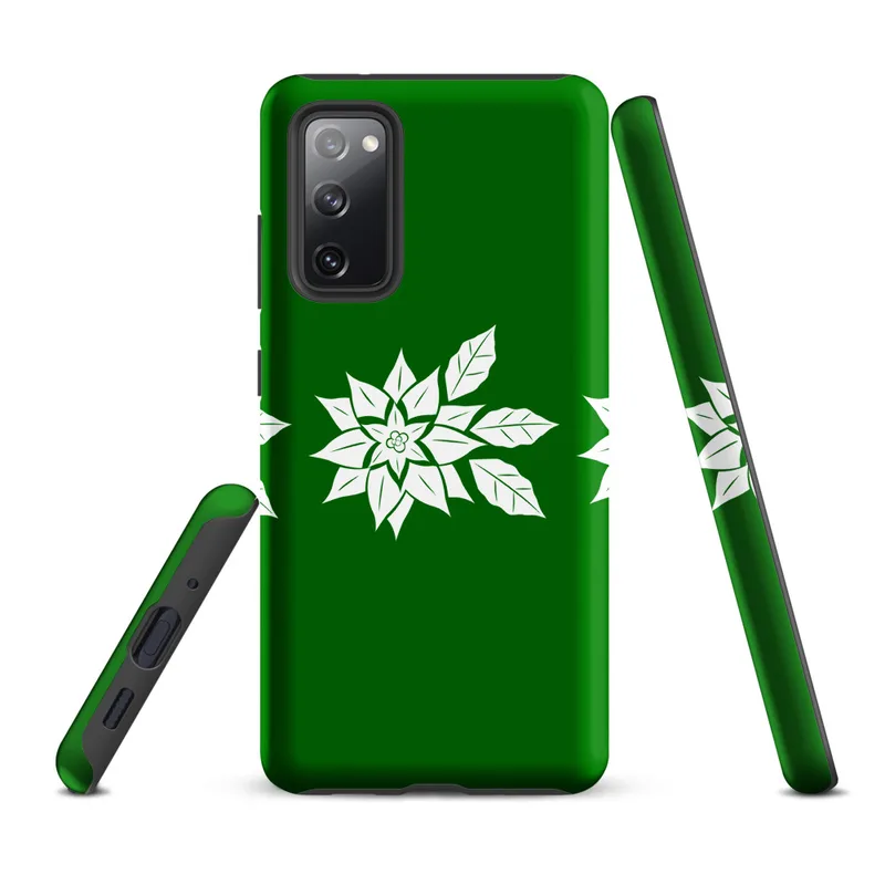 Matte Triple Poinsettia Holiday Tough Case for Samsung — three white poinsettia blooms with detailed leaf silhouettes