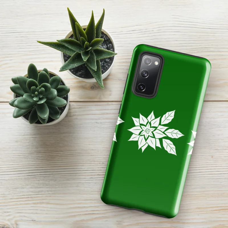 Glossy Triple Poinsettia Holiday Tough Case for Samsung — three white poinsettia blooms with detailed leaf silhouettes