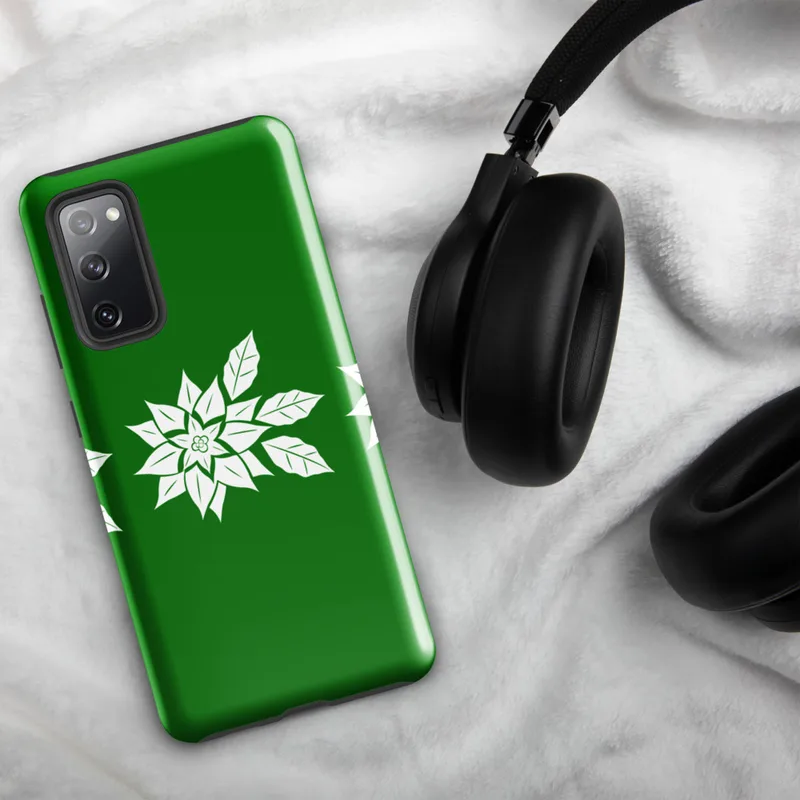 Glossy Triple Poinsettia Holiday Tough Case for Samsung — three white poinsettia blooms with detailed leaf silhouettes