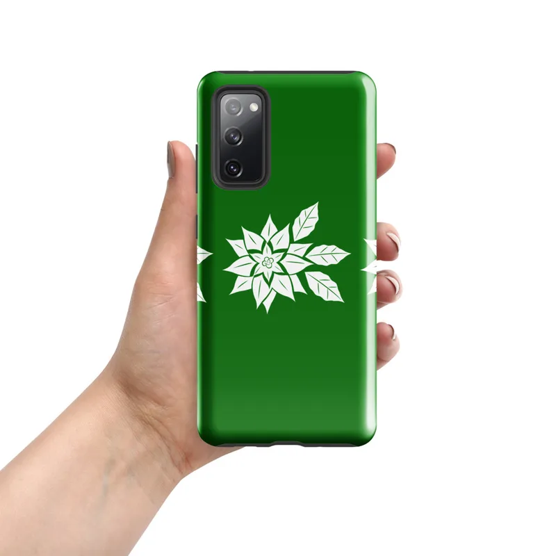 Glossy Triple Poinsettia Holiday Tough Case for Samsung — three white poinsettia blooms with detailed leaf silhouettes