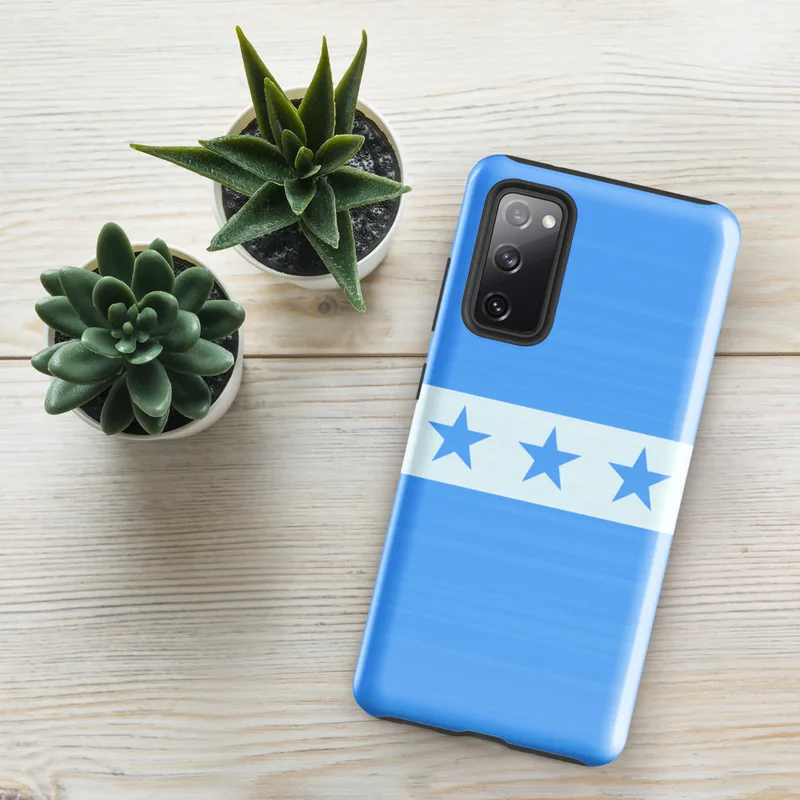 Glossy Blue Skies Seven Stars Tough Case for Samsung — seven blue five-pointed stars aligned in a row on a white horizontal