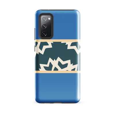 jagged fractured teal and cream shapes in a horizontal band on sky-blue background with warm sandy border stripes on Glossy Arctic Fracture Tough Case for Samsung - default - Front view