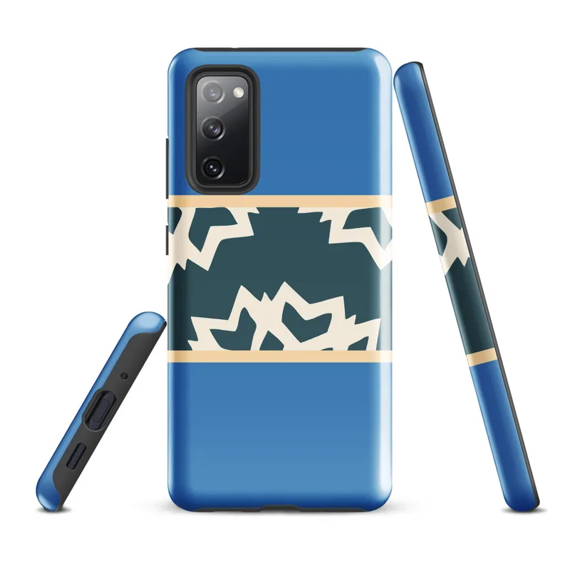 Glossy Arctic Fracture Tough Case for Samsung — jagged fractured teal and cream shapes in a horizontal band on sky-blue