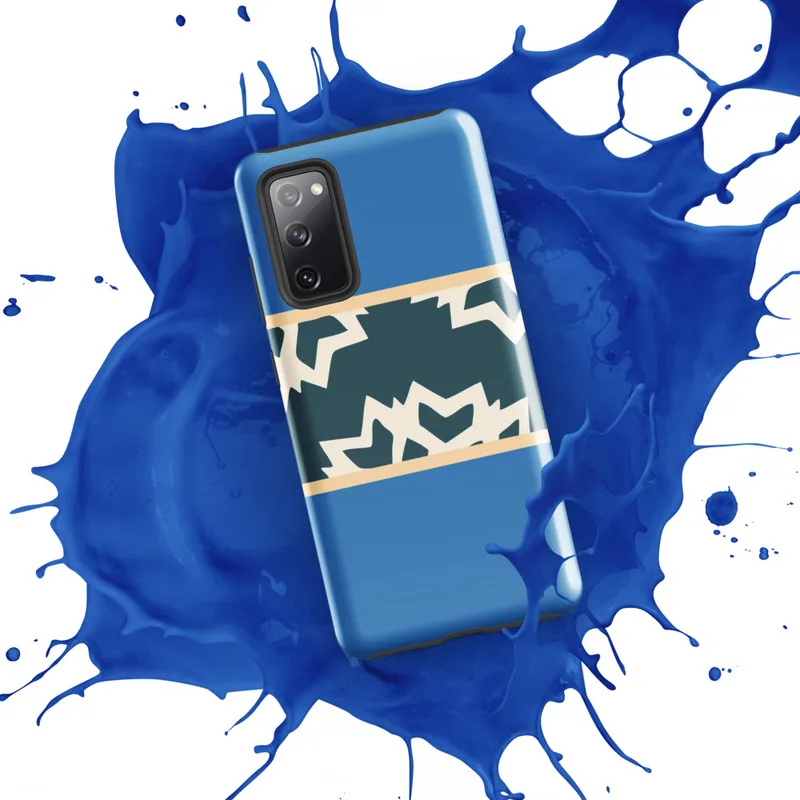 Glossy Arctic Fracture Tough Case for Samsung — jagged fractured teal and cream shapes in a horizontal band on sky-blue