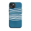Matte Ocean Wave Lines MagSafe Tough Case for iPhone — wavy white horizontal lines flowing across a deep teal blue