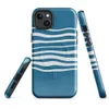 Glossy Ocean Wave Lines MagSafe Tough Case for iPhone — wavy white horizontal lines flowing across a deep teal blue