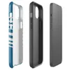 Glossy Ocean Wave Lines MagSafe Tough Case for iPhone — wavy white horizontal lines flowing across a deep teal blue