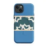 Matte Arctic Fracture Bold MagSafe Tough Case for iPhone — jagged cracked ice pattern in deep teal and cream on a cornflower