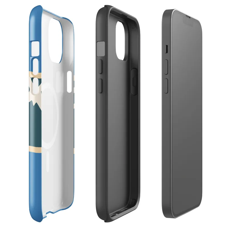 Glossy Arctic Fracture Bold MagSafe Tough Case for iPhone — jagged cracked ice pattern in deep teal and cream