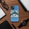Glossy Arctic Fracture Bold MagSafe Tough Case for iPhone — jagged cracked ice pattern in deep teal and cream