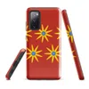 Glossy Sunburst Bloom Bold Tough Case for Samsung — repeating golden starburst flowers with blue centers arranged in two