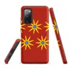 Matte Sunburst Bloom Bold Tough Case for Samsung — repeating golden starburst flowers with blue centers arranged in two rows