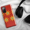 Glossy Sunburst Bloom Bold Tough Case for Samsung — repeating golden starburst flowers with blue centers arranged in two