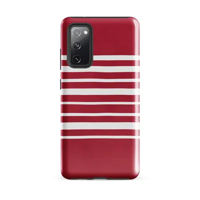 horizontal white stripes on a deep crimson red background in a classic nautical pattern on Glossy Bold Red Stripe Tough Case for Samsung - default - Front view