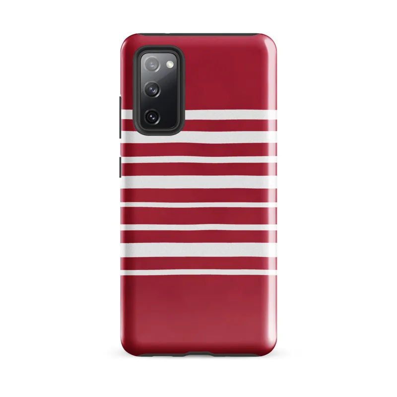 Glossy Bold Red Stripe Tough Case for Samsung — horizontal white stripes on a deep crimson red background in a classic