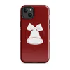 Glossy Jingle Bells Trio Holiday MagSafe Tough Case for iPhone — three white illustrated bells with ribbon bows arranged