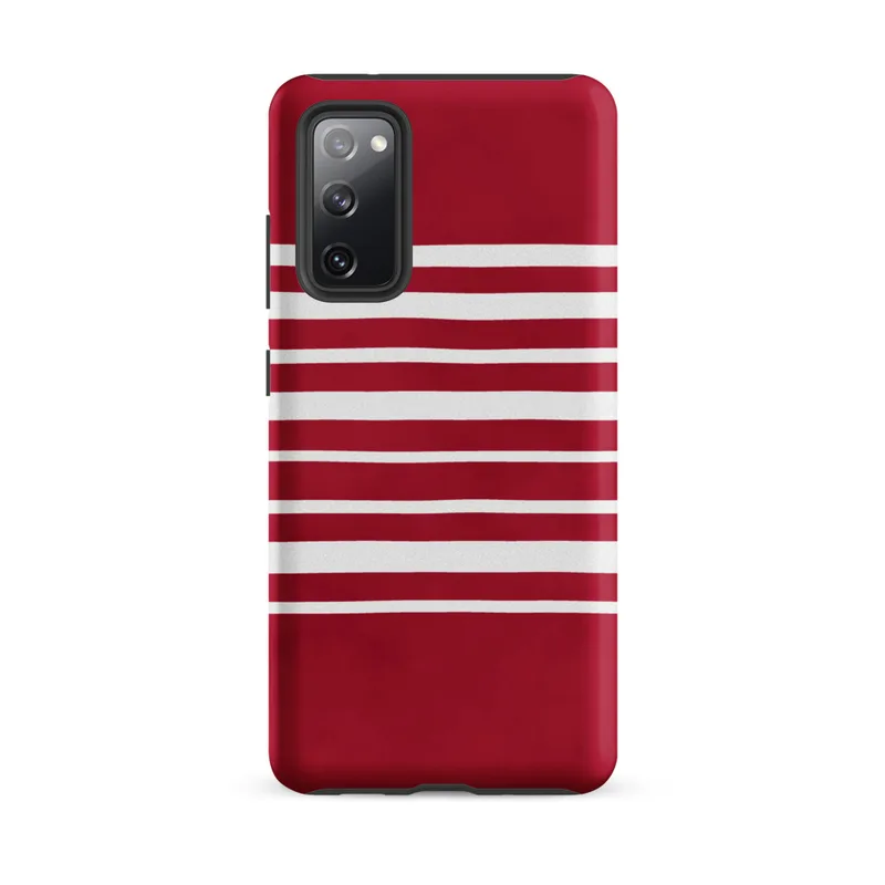 Matte Bold Red Stripe Tough Case for Samsung — horizontal white stripes on a deep crimson red background in a classic