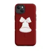 Matte Jingle Bells Trio Holiday MagSafe Tough Case for iPhone — three white illustrated bells with ribbon bows arranged