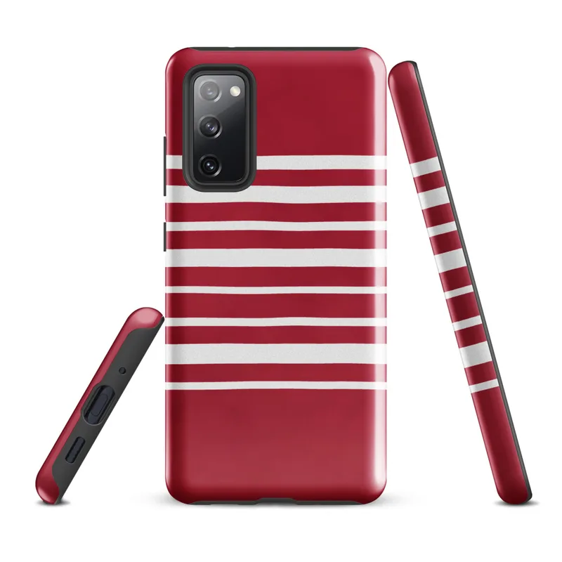 Glossy Bold Red Stripe Tough Case for Samsung — horizontal white stripes on a deep crimson red background in a classic