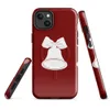 Glossy Jingle Bells Trio Holiday MagSafe Tough Case for iPhone — three white illustrated bells with ribbon bows arranged