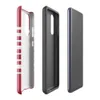 Glossy Bold Red Stripe Tough Case for Samsung — horizontal white stripes on a deep crimson red background in a classic