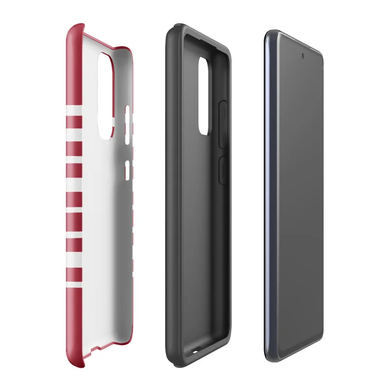 Glossy Bold Red Stripe Tough Case for Samsung — horizontal white stripes on a deep crimson red background in a classic