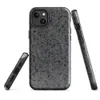 Glossy Steel Mesh Armor MagSafe Tough Case for iPhone — close-up seamless chainmail texture in dark charcoal and silver