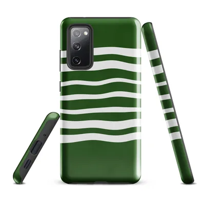 wavy horizontal white stripes flowing across a deep forest green background in a repeating ripple pattern on Glossy Green Wave Stripe Tough Case for Samsung - default - Front view