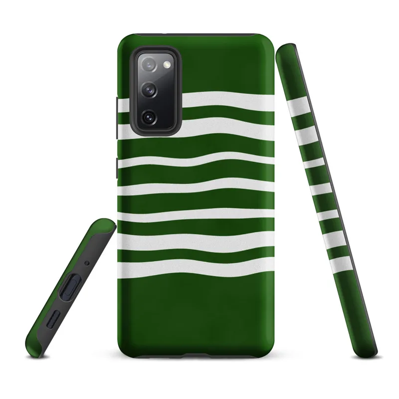 Matte Green Wave Stripe Tough Case for Samsung — wavy horizontal white stripes flowing across a deep forest green background