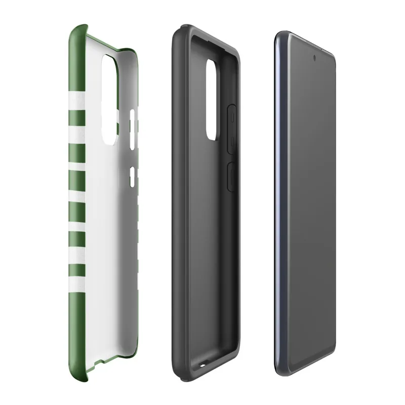 Glossy Green Wave Stripe Tough Case for Samsung — wavy horizontal white stripes flowing across a deep forest green