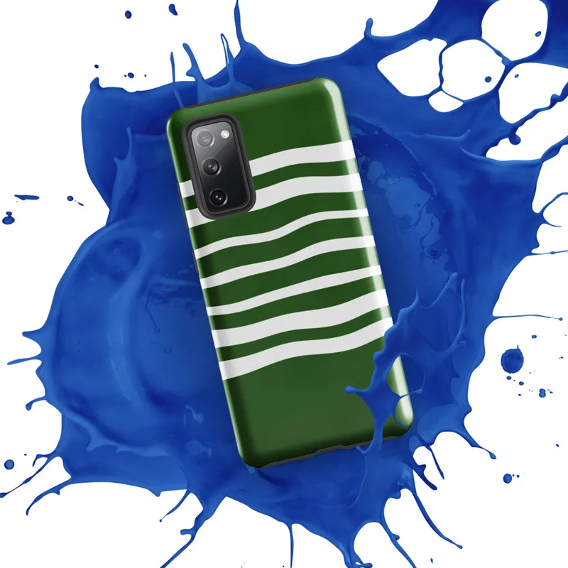 Glossy Green Wave Stripe Tough Case for Samsung — wavy horizontal white stripes flowing across a deep forest green