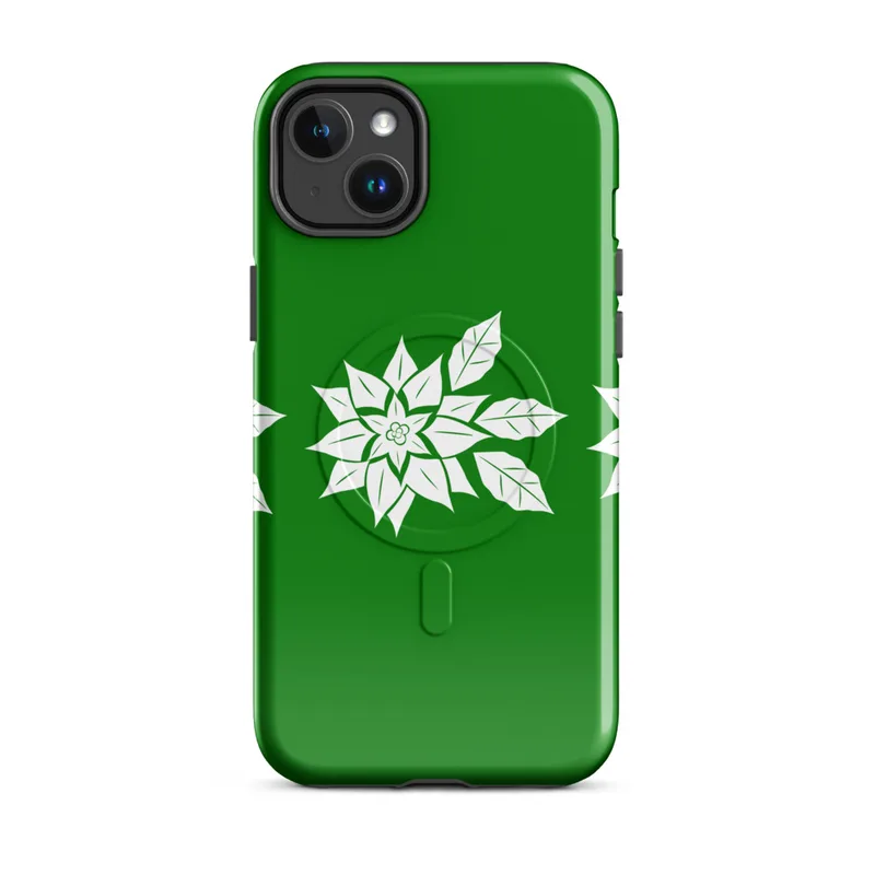 Glossy Winter Poinsettia Trio MagSafe Tough Case for iPhone — three white poinsettia flower silhouettes with detailed leaf