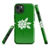 Glossy Winter Poinsettia Trio MagSafe Tough Case for iPhone — three white poinsettia flower silhouettes with detailed leaf