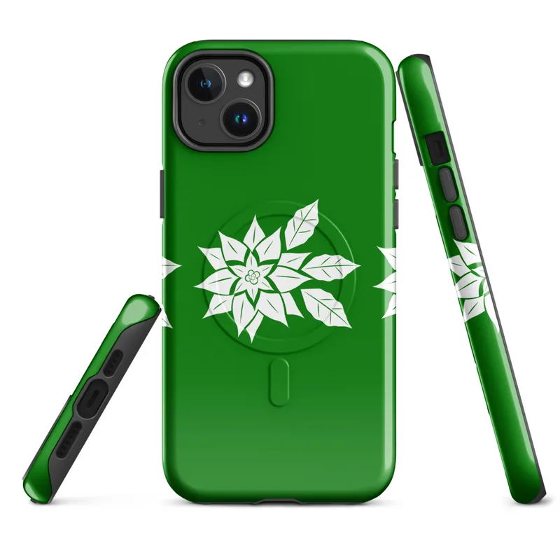 Glossy Winter Poinsettia Trio MagSafe Tough Case for iPhone — three white poinsettia flower silhouettes with detailed leaf