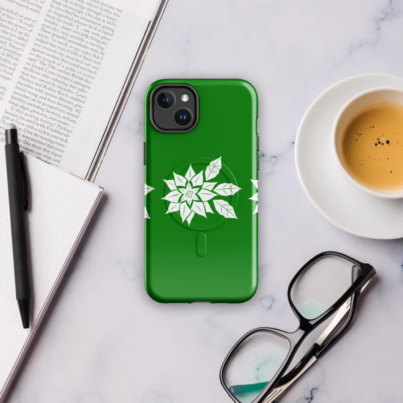 Glossy Winter Poinsettia Trio MagSafe Tough Case for iPhone — three white poinsettia flower silhouettes with detailed leaf