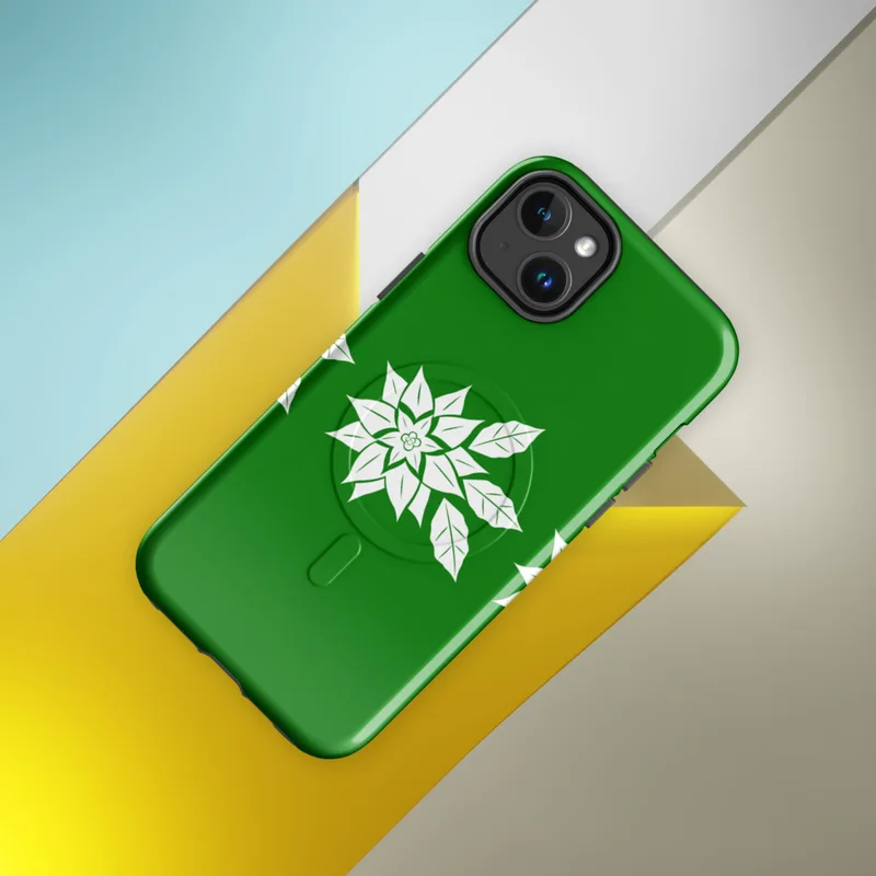 Glossy Winter Poinsettia Trio MagSafe Tough Case for iPhone — three white poinsettia flower silhouettes with detailed leaf